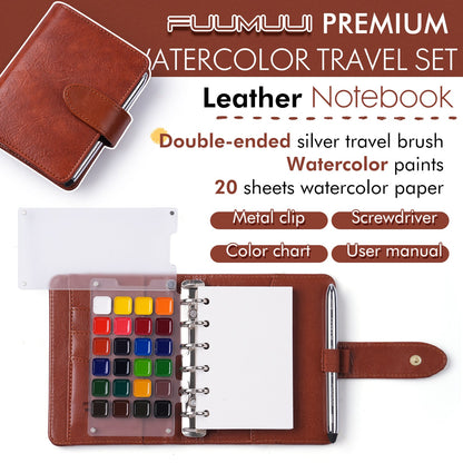 Roselli Watercolor Travel Sketchbook Set - Premium Dual-Tip Brush, Paints & 100% Cotton Paper