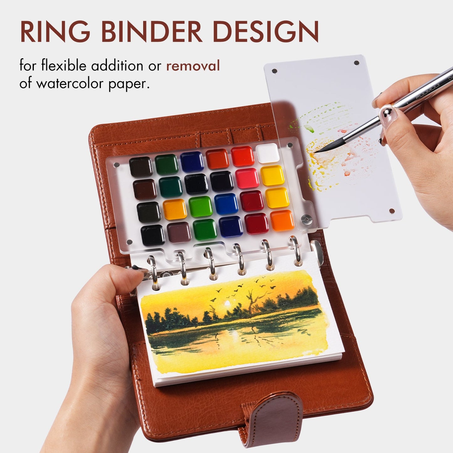 Roselli Watercolor Travel Sketchbook Set - Premium Dual-Tip Brush, Paints & 100% Cotton Paper