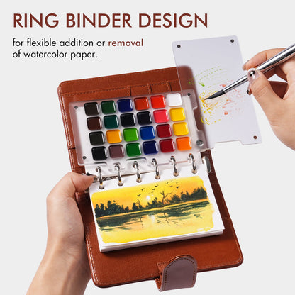 Roselli Watercolor Travel Sketchbook Set - Premium Dual-Tip Brush, Paints & 100% Cotton Paper