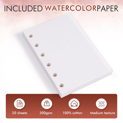 Roselli Watercolor Travel Sketchbook Set - Premium Dual-Tip Brush, Paints & 100% Cotton Paper