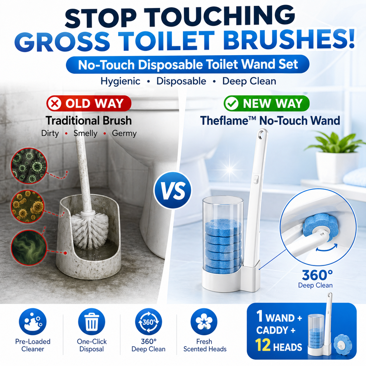 KUBOZN® No-Touch Disposable Toilet Wand Set - Hygienic Scented Cleaning System💧